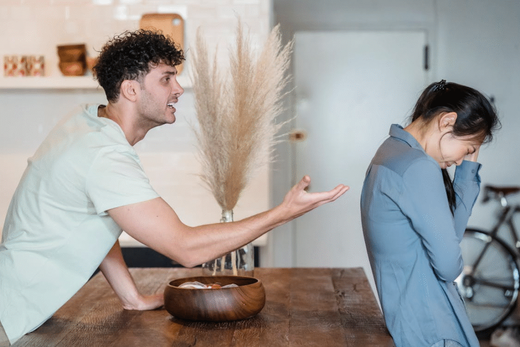 A man yells at his partner.