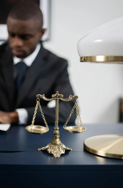 A lawyer preparing defense for a client.