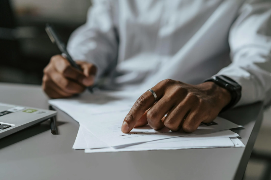 A lawyer working on a case.