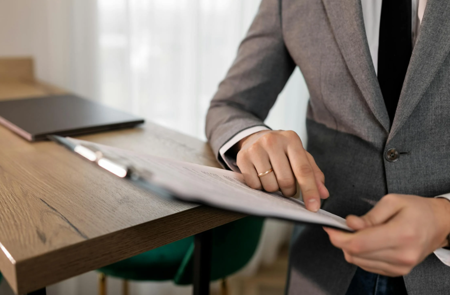 A lawyer looking at a case file.