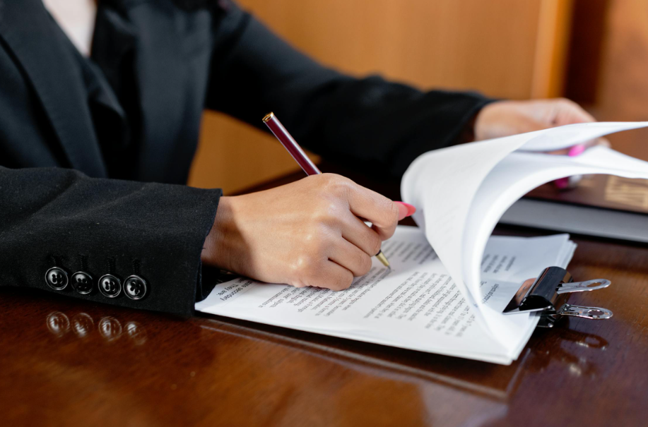 A lawyer looking at evidence files.